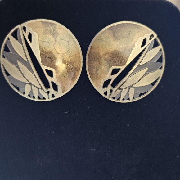 **Final Sale** Edgar Berebi Vintage Shimmery Earth Tone Enamel Round Earrings - Picture 4 of 12